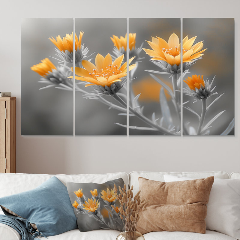 Monochromes jaune gris Wonder Thistle - ensemble d'art mural sur toile Thistle, H 28 po x l 48 po