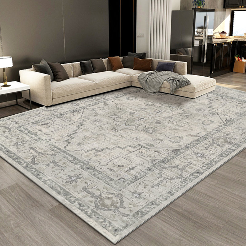 Bohemian Imitation Cashmere Area Rug, Vintage Floral Pattern Soft Fluffy Carpet for Living Room, Bedroom, Dining Room, Washable Durable Boho Home Decor