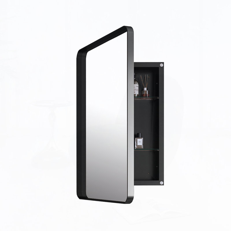 Armoire à pharmacie avec miroir en métal, Noir mat, H 30 po x l 20,08 po x P 4,70 po
