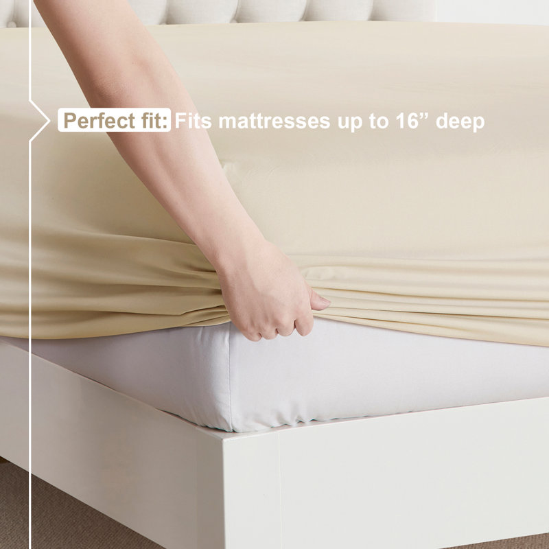  Ensemble de draps double brossé de luxe pour hôtel avec draps et taies d'oreiller très doux, Beige
