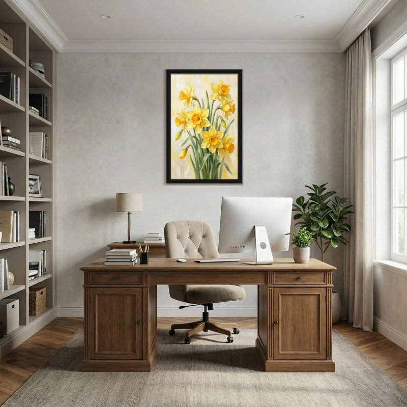 Plantes et fleurs jonquilles sur fond doux, H 30 po x l 20 po