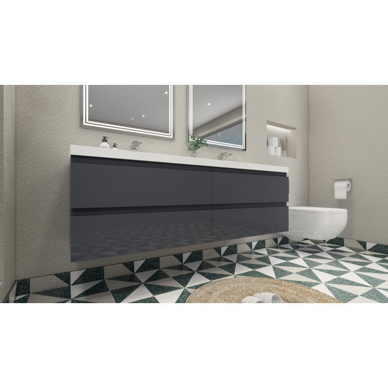 Aylanna 72" Wall-Mounted Double Bathroom Vanity Set, Hight Gloss Gray