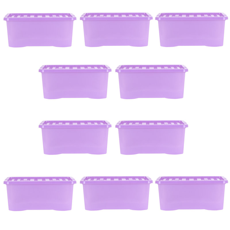 Wham Sparkle 45L Plastic Storage Boxes Pack of 10 Tint Lavender