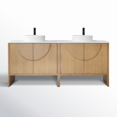 Arno 72'' Natural Oak Veneer plywood Bathroom Vanity with engineered Solid Surface Top