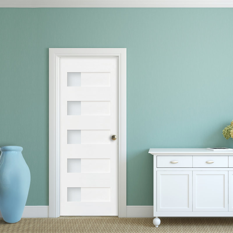 Right-Handed Primed MDF 5-Lite Satin Glass Interior Door