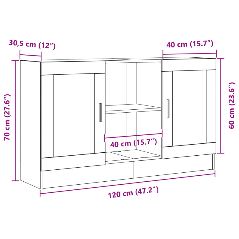 120cm Sideboard, Black Oak, Engineered Wood/Glass
