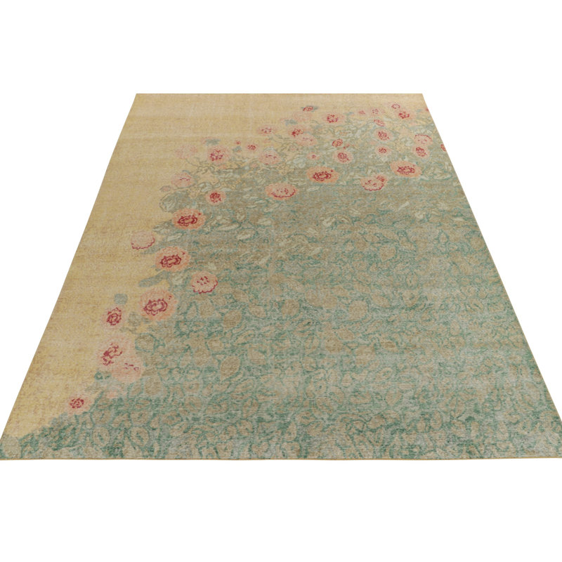 Distressed Homage Wool Floral Area Rug, Rectangle 13' x 19'