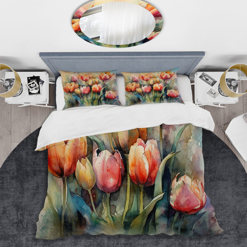 Ensemble de housse de couette orange Serenade Of Tulips - Tulip, Housse de couette pour grand lit et 2 taies décor