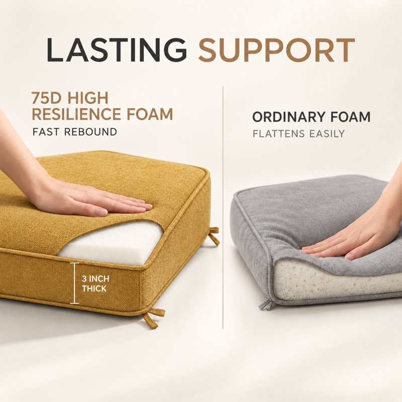 Coussin de banquette sur mesure de 7,6 cm de haut avec double passepoil et 2 attaches pour banquette de salle à manger ou coin repas.