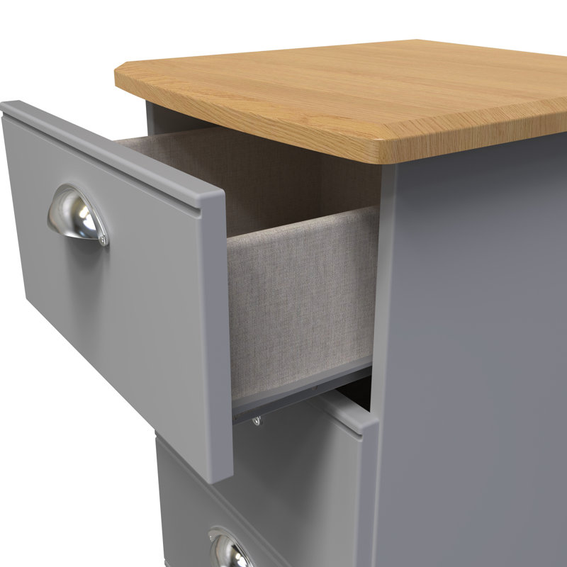 Conners 4 Drawer Bedside Cabinet  (Ready Assembled), Grey Matt/Riviera Oak
