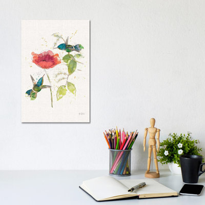 Teal Hummingbirds Flower II by Katie Pertiet - Wrapped Canvas Print