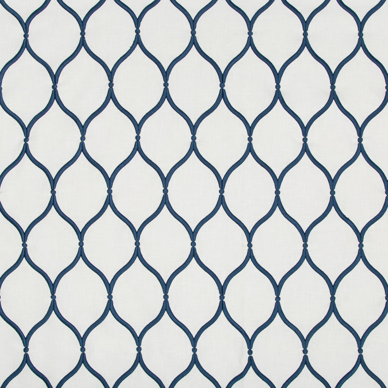 Cotton Blend Fabric, White/Navy