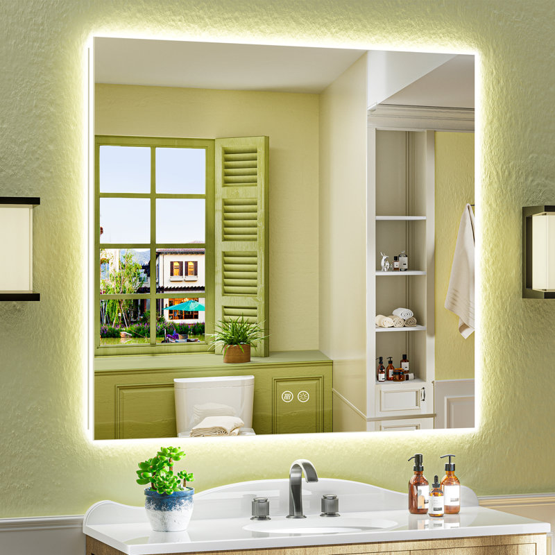 Bathroom LED Mirror with Backlit, Anti Fog Lighted Vanity Mirror with Stepless Dimmable, ETL Listed, IP54 Waterproof, CRI90+, HD Tempered Glass
