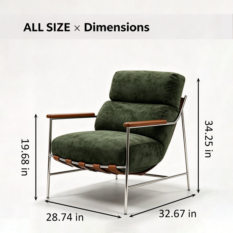 Modern Green Chenille Accent Chair with Stainless Steel Frame, Removable Cushions