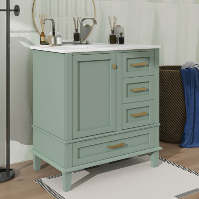 30 Inch Modern Bathroom Vanity Sink Combination With 3 Noiseless Close Drawers And Removable Tray