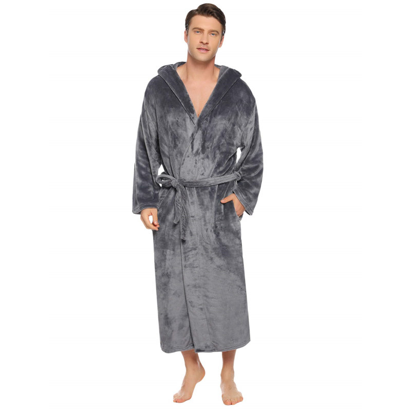 Revloc Flannel Mid-Calf Bathrobe, S, Grey