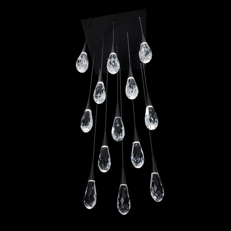 Hibiscus 13 Light Crystal LED Multi-Light Pendant, Black