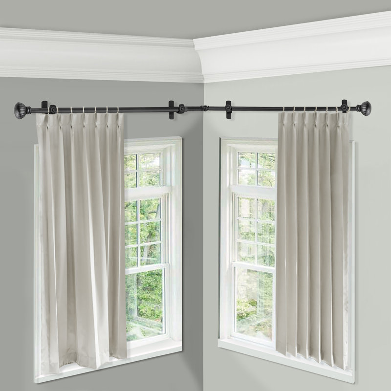 Tringle à rideaux d'angle simple réglable 0,8 po Iniguez, l 48 po à 84 po, Noir