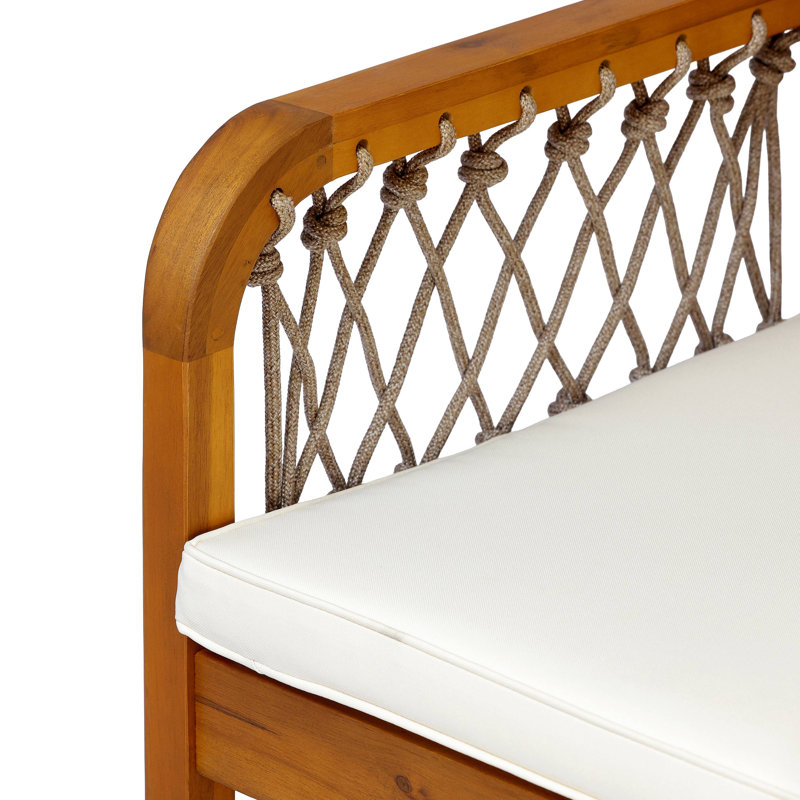 Ensemble de salle à manger d'extérieur 7 pièces en bois d'acacia avec fauteuils en corde tressée, table et chaises de patio résistantes aux intempéries avec coussins