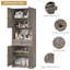 Armoire de rangement en lin 67 po avec 4 portes, larges tablettes et tiroirs pour la salle de bain, brun