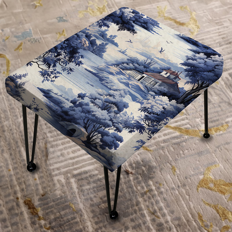 Cobalt Toile Victorian Pattern - Floral Rectangle Ottoman