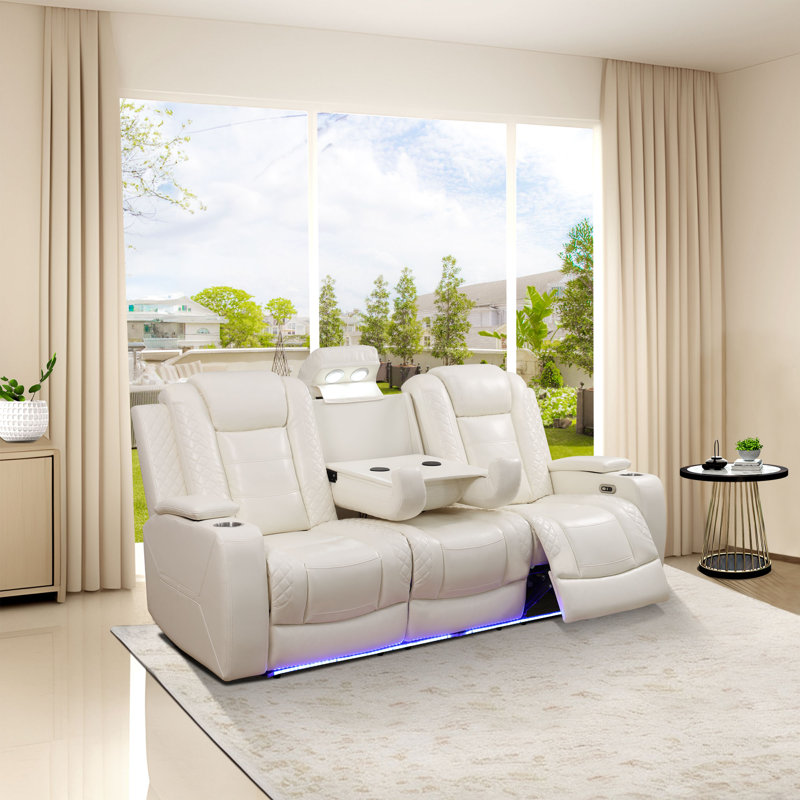 Henry Electric Breathing Leather Recliner Sofa, Cream