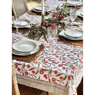 Nappe carrée de Noël - Motif floral rouge et vert