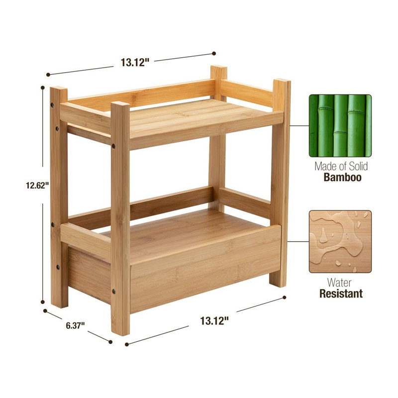 2-Tier Bamboobathroom Countertop Organizer With Hidden Drawer,Multi-Purpose Storage Neatly Stores Makeup, Toiletries Ideal For Storage And Display On Any Countertop