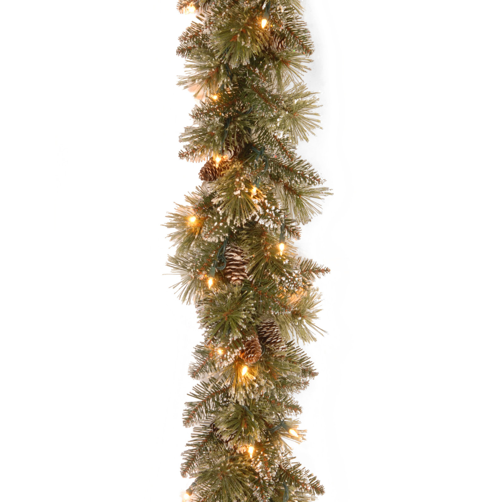108" Frosted Pre-Lit Bristle Pine Christmas Garland