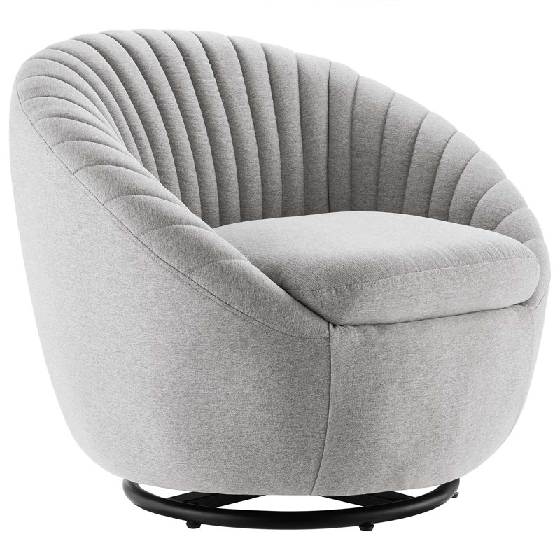  33.85'' Wide Velvet Swivel Barrel Chair, Light Gray Polyester Blend