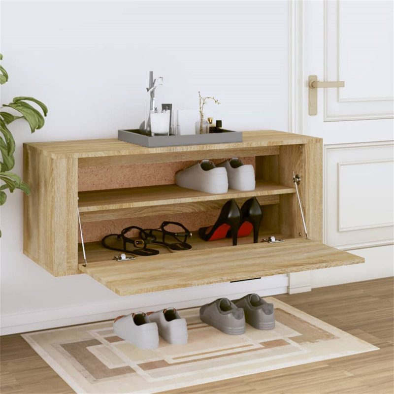 Ceddrick 8 Pair Shoe Storage Cabinet, Natural Wood