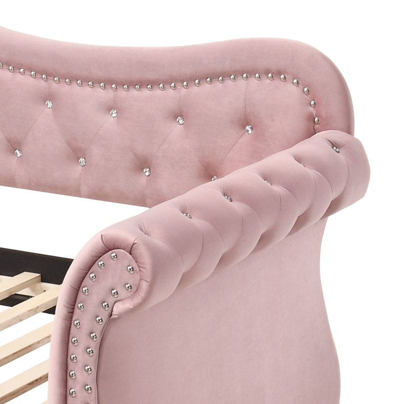 Lit de jour simple avec couchette et capitonnage Brouwer, Rose