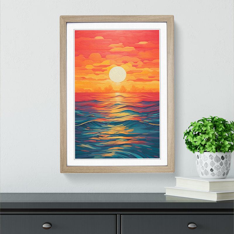 Seascape Colour Field - Single Picture Frame Print on Wood, Oak, 64cm H x 46cm W x 2cm D