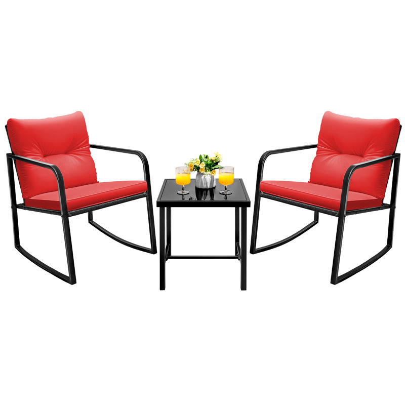 Ensemble de conversation en rotin avec coussins 3 pièces Hartranft, Rouge