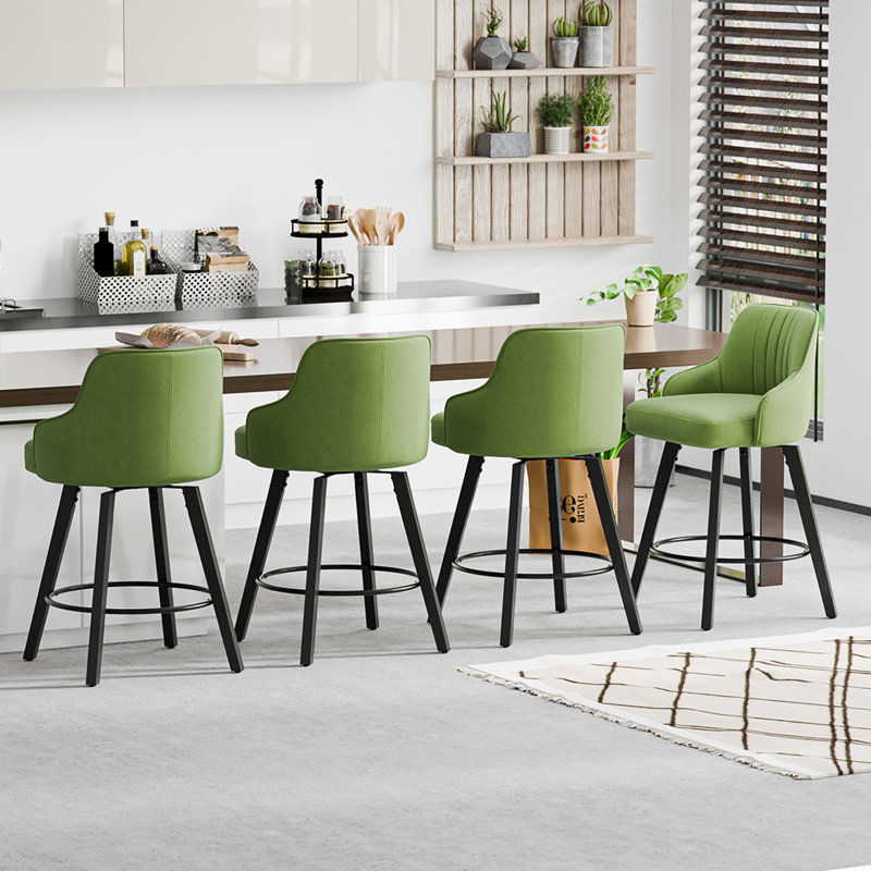 Modern Upholstered Swivel Bar Stool, Green, 2