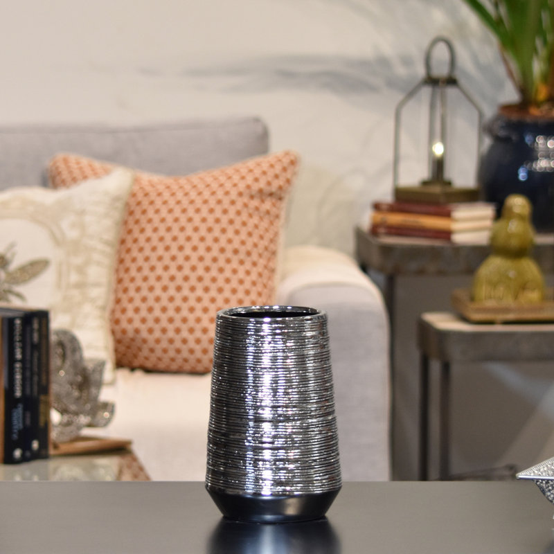 Table Vase, 7.5" H x 5" W x 5" D, Silver