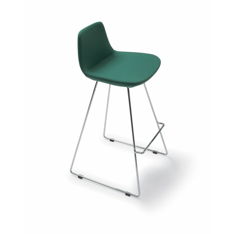 Upholstered Counter Stool with Metal Frame, Chrome, Green Wool, Counter Stool (24" Seat Height)
