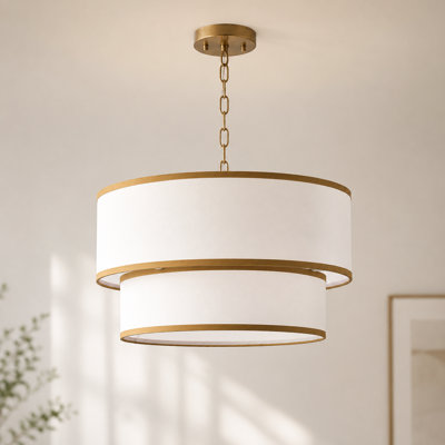 Agathon 5-light White Fabric Drum Chandelier