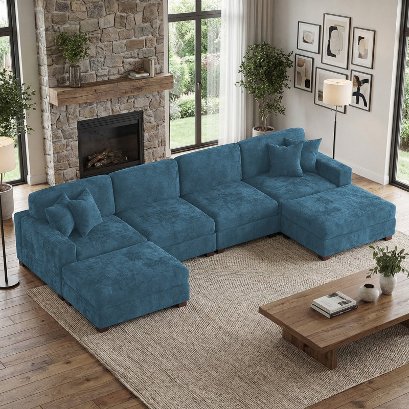 Ensemble de canapé-lit modulaire rembourré 4 pièces en velours côtelé rouge avec fauteuils et repose-pieds amovibles