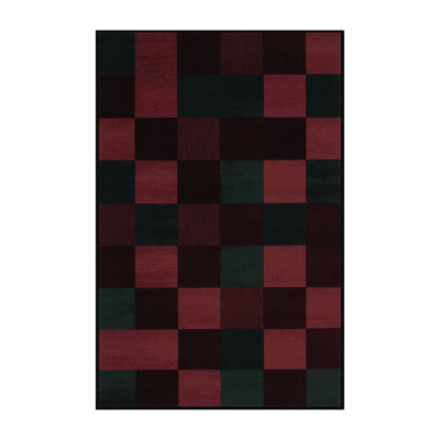 Machine Washable Checkered Brown Area Rug