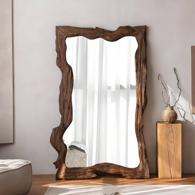 Miroir de plancher rétro en bois massif, miroir pleine longueur Wabi-Sabi