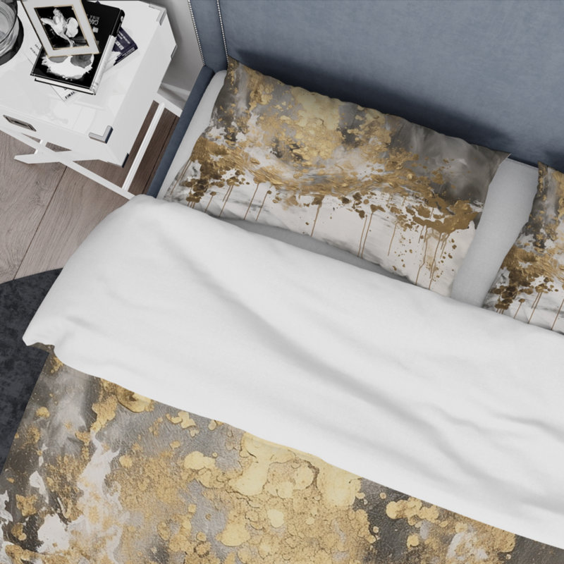 Ensemble d'édredon moderne 4 pièces - Ensemble d'édredon Modern Golden Drip, Édredon grand et 3 pièces supplémentaires