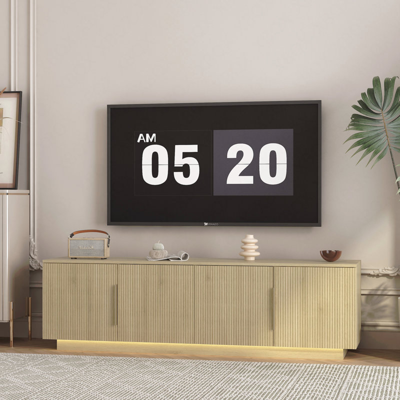 Up to 65", TV Stand for Living Room with 4 Fluted Doors, Entertainment Center with 16 Color Leds, TV Console with Storage