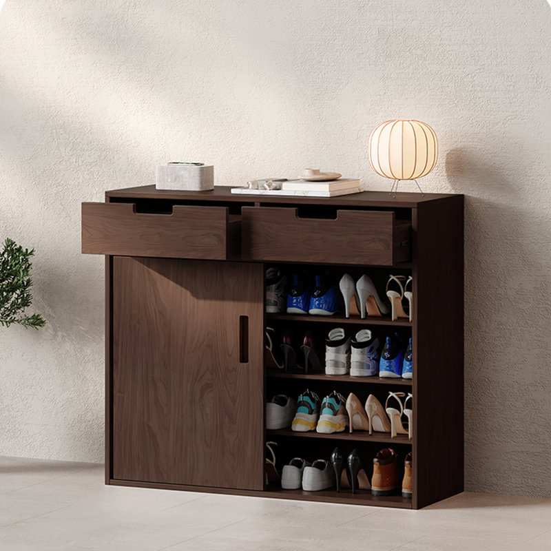 Armoire console à porte coulissante, H 37,4 po x l 43,3 po x P 15 po, Marron foncé