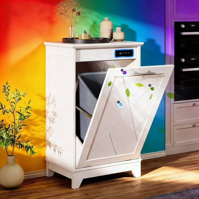 Armoire à ordures inclinable avec désodorisant à ion négatif, rangement autoportant de 10 gallons pour la cuisine et le salon