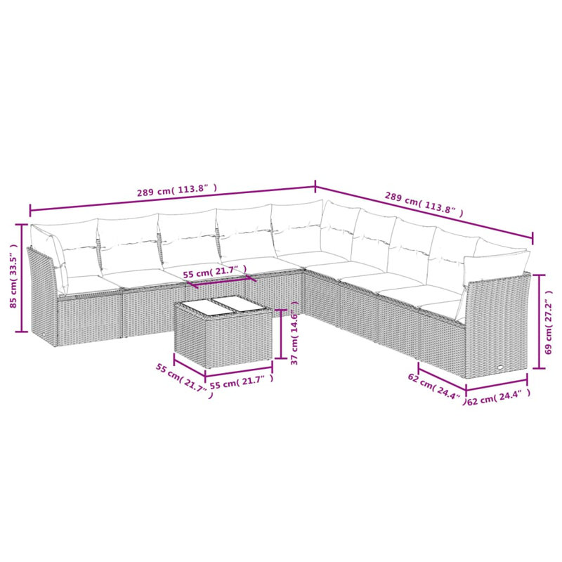 Vidaxl 10 Piece Garden Sofa Set With Cushions Black Poly Rattan