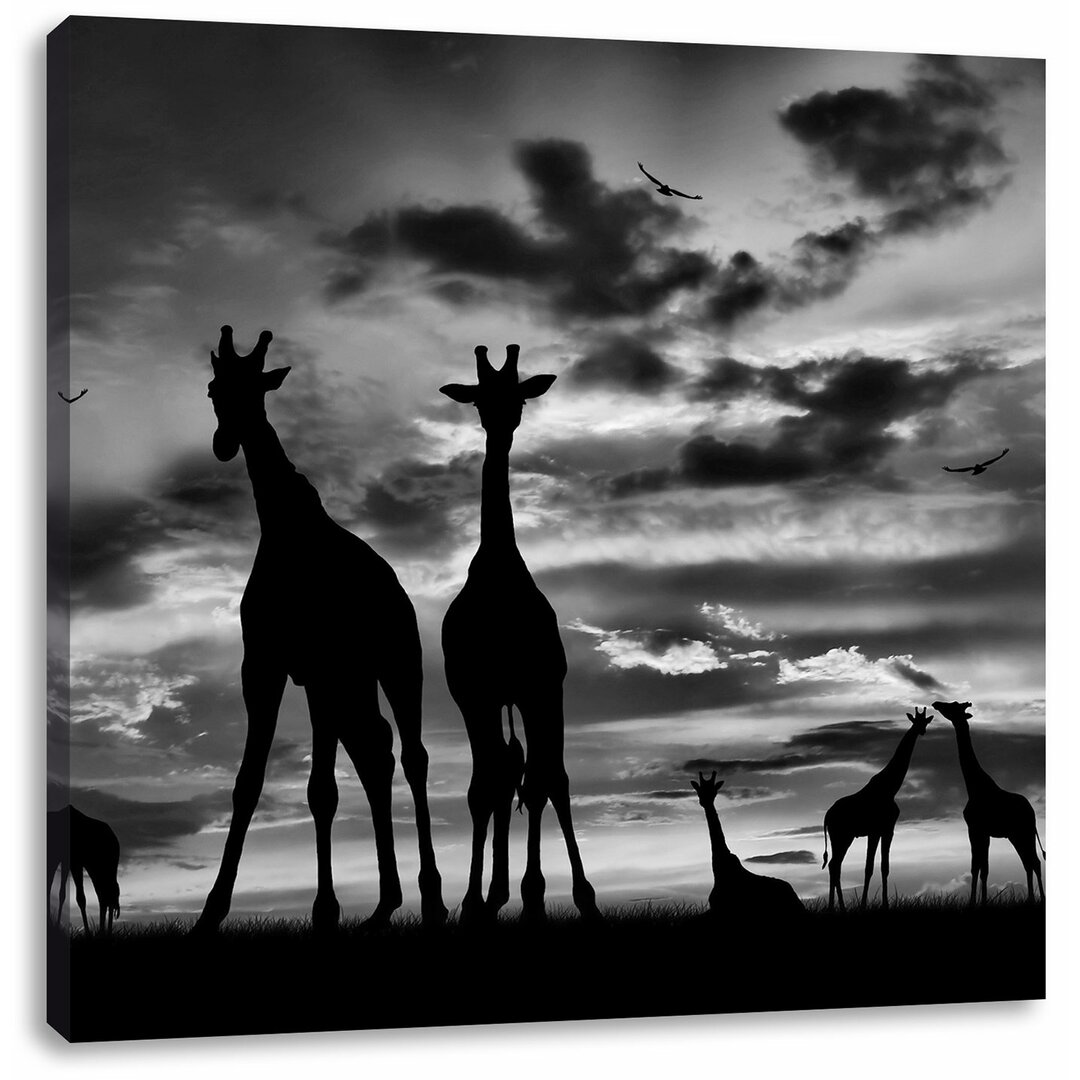 LeinwandbildÂ Afrika Giraffen im Sonnenuntergang