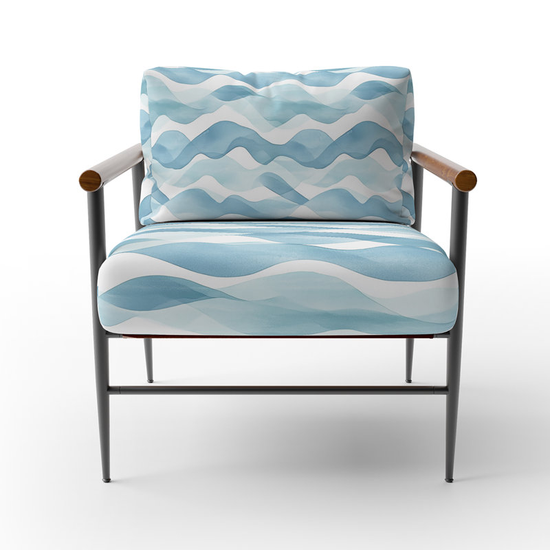 Chaise d'appoint abstraite - Fauteuil bleu Calm, Bras ronds bruns
