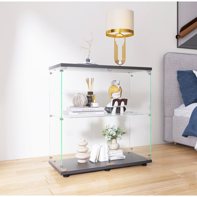 Two-door Glass Display Cabinet With 2 Shelves And Door, Floor Standing Curio Bookshelf -  Ebern Designs, 17E006FB1D844B8ABD4CD28B489EB0BF