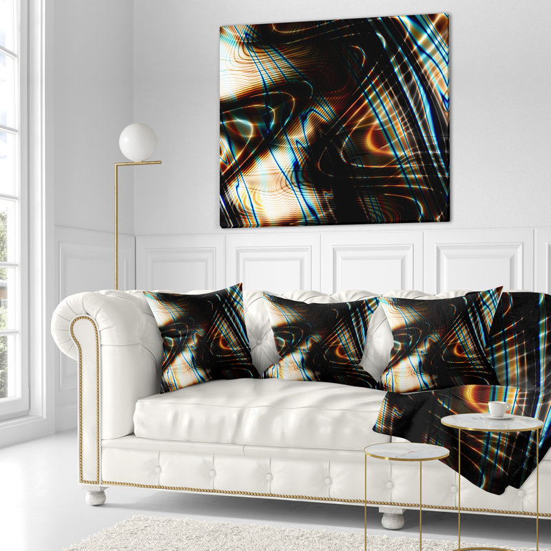 Fractale incurvée à rayures noires et brunes - coussin imprimé abstrait, 16 po x 1 po, Coussin décoratif